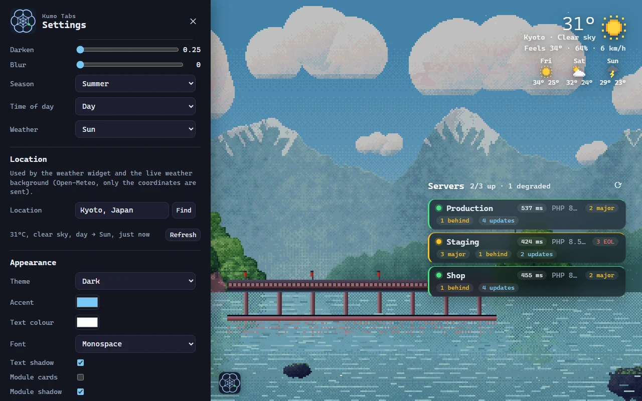 The settings panel